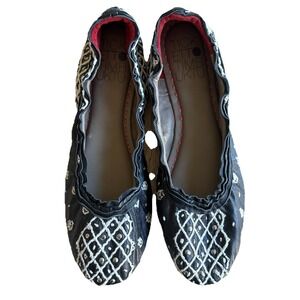 $198 NWOB TICKET to TIMBUKTU Blk Leather Ballet Flats Embroidered Shoe EU37; US5